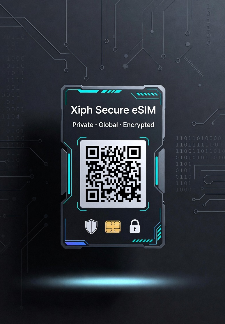 Xiph Secure eSIM card with QR code on a dark background
