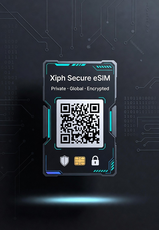 Xiph Secure eSIM card with QR code on a dark background